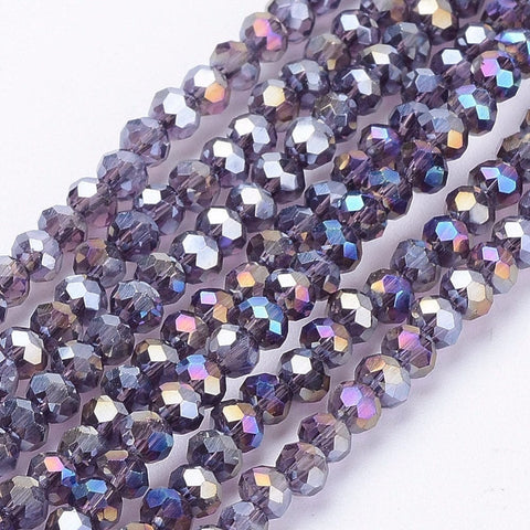 Electroplate Glass AB Color Plated, Slate Blue 4MM Electroplate Glass Beads Strands, AB Color Plated, Faceted Rondelle, SlateBlue Size: about 3.5~4mm in diameter, 2.5~3mm thick, hole: 0.5mm; about 150pcs/strand, 15.5"