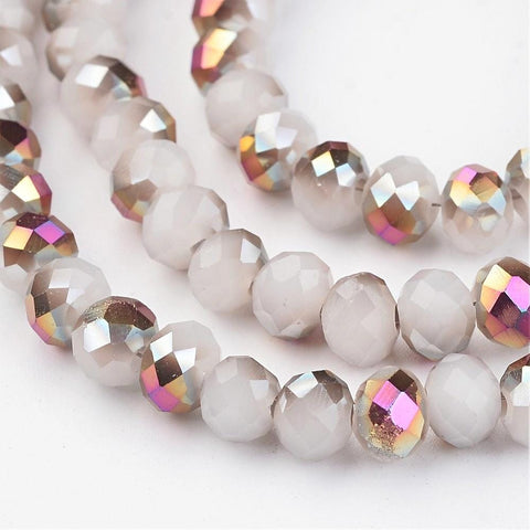 Electroplate Glass Bead Strands, Imitation Jade, Half Plated, Faceted, Rondelle, White 6mm Electroplate Glass Bead Strands, Imitation Jade, Half Plated, Faceted, Rondelle, White Size: about 6mm in diameter, 4mm thick, hole: 1mm; about 100pcs/strand, 15.7''