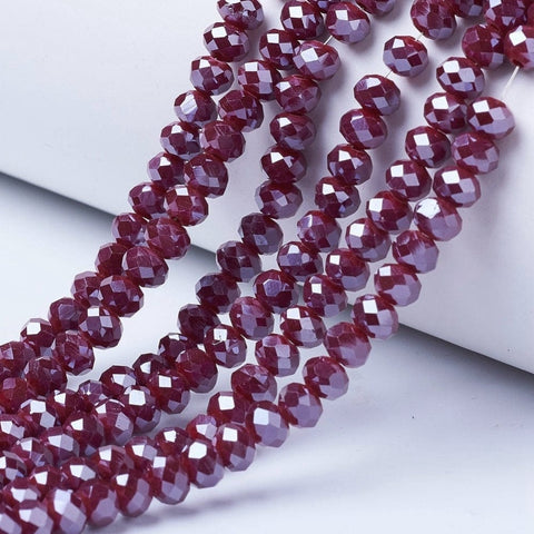 DARK RED Electroplate Glass Beads, Pearl Luster Plated, Faceted, Rondelle, 4x3mm Electroplate Glass Beads, Pearl Luster Plated, Faceted, Rondelle, 4x3mm