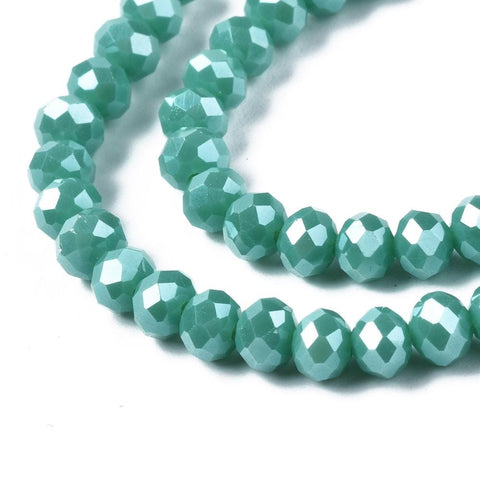MED. TURQUOISE Electroplate Glass Beads, Pearl Luster Plated, Faceted, Rondelle, 4x3mm Electroplate Glass Beads, Pearl Luster Plated, Faceted, Rondelle, 4x3mm
