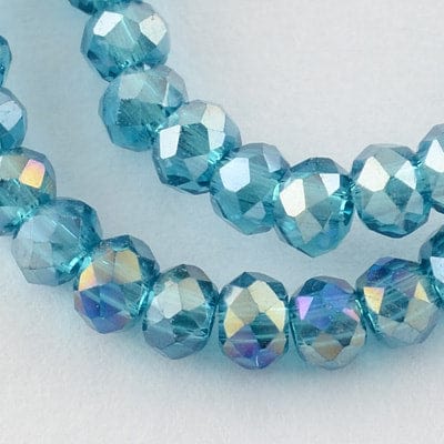 Electroplate Glass Beads Strands, AB Color Plated, Faceted Rondelle, 4MM Electroplate Glass Beads Strands, AB Color Plated, Faceted Rondelle, CadetBlue Size: about 3.5~4mm in diameter, 2.5~3mm thick, hole: 0.5mm; about 150pcs/strand, 15.5".