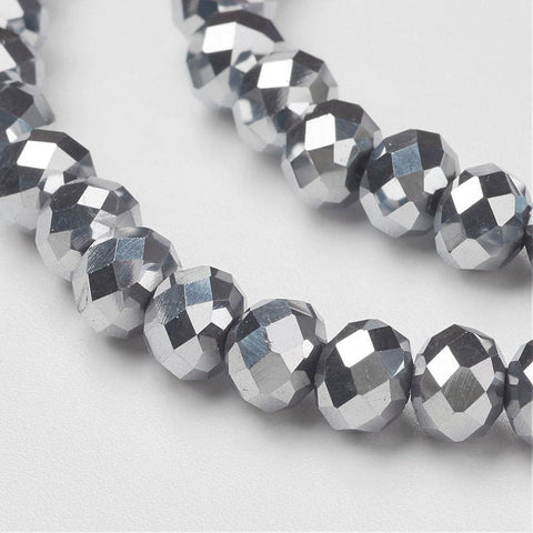 Electroplate Glass Beads Strands, Faceted, Abacus, Silver Plated 6MM Electroplate Glass Beads Strands, Faceted, Abacus, Silver Plated Size: about 6mm in diameter, 4mm thick, hole: 1mm, about 100pcs/strand, 14"/strand.