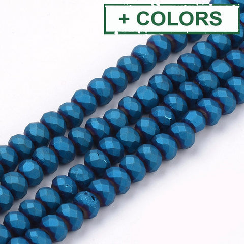 Electroplate Glass Beads Strands, Faceted, Matte Style, Rondelle, 4x3mm Electroplate Glass Beads Strands, Faceted, Matte Style, Rondelle, 4x3mm