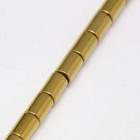Electroplate Non-magnetic Synthetic Hematite Beads Strands, Column 5MM Electroplate Non-magnetic Synthetic Hematite Beads Strands, Column, Grade A, Golden Plated Size: about 3mm in diameter, 5mm long, hole: 1mm; about 80pcs/strand, 16".