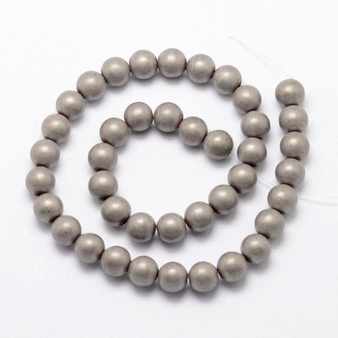 Electroplate Non-magnetic Synthetic Hematite Beads Strands, Matte Style, Round, Platinum Plated Size: about 8mm in diameter, hole: 1.5mm Electroplate Non-magnetic Synthetic Hematite Beads Strands, Matte Style, Round, Platinum Plated Size: about 8mm in diameter, hole: 1.5mm; about 50pcs/strand, 15.7".