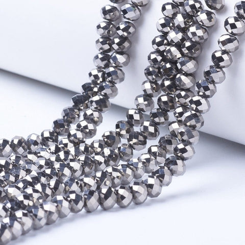 SILVER PLATED Electroplate Transparent Glass Beads, Full Plated, Faceted, Rondelle, 8x6mm Electroplate Transparent Glass Beads, Full Plated, Faceted, Rondelle, 8x6mm