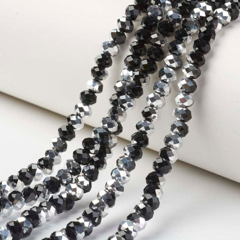BLACK Electroplate Transparent Glass Beads Strands, Half Silver Plated, Faceted, Rondelle, 8x6mm Electroplate Transparent Glass Beads Strands, Half Silver Plated, Faceted, Rondelle, 8x6mm