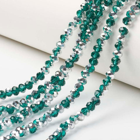 TEAL Electroplate Transparent Glass Beads Strands, Half Silver Plated, Faceted, Rondelle, 8x6mm Electroplate Transparent Glass Beads Strands, Half Silver Plated, Faceted, Rondelle, 8x6mm