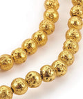 Electroplated Natural Lava Bead Strands, Round, Gold Electroplated Natural Lava Bead Strands, Round, Gold Size: about 6~7mm in diameter, hole: 1mm; about 61pcs/strand, 15.55"(39.5cm).  Please Note: the beads size within the error range of 0.5~1mm.
