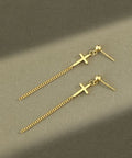 18KT GOLD PLATED Elegant Cross Curb Chain 925 Sterling Silver Dangling Earrings Elegant Cross Curb Chain 925 Sterling Silver Dangling Earrings