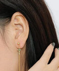 RHODIUM PLATED Elegant Cross Curb Chain 925 Sterling Silver Dangling Earrings Elegant Cross Curb Chain 925 Sterling Silver Dangling Earrings