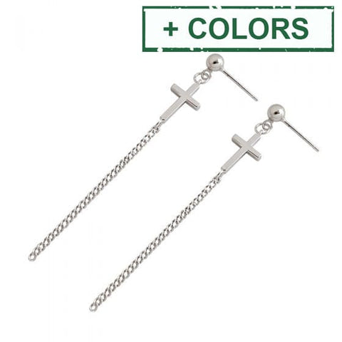 Elegant Cross Curb Chain 925 Sterling Silver Dangling Earrings Elegant Cross Curb Chain 925 Sterling Silver Dangling Earrings