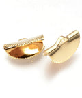 (EN5142) Brass Ribbon Ends, Real Gold-Plated, Golden 12MM (2 PCS) Brass Ribbon Ends, Real Gold-Filled, Golden Size: about 12mm long, 20mm wide, 7.5mm thick, hole: 1.5mm.
