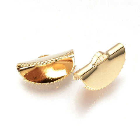 (EN5142) Brass Ribbon Ends, Real Gold-Plated, Golden 12MM (2 PCS) Brass Ribbon Ends, Real Gold-Filled, Golden Size: about 12mm long, 20mm wide, 7.5mm thick, hole: 1.5mm.