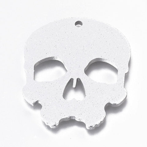 Environmental Aluminium Pendants, Laser Cut Pendants, Skull, Silver 52mm long Environmental Aluminium Pendants, Laser Cut Pendants, Skull, Silver Size: about 52mm long, 42.5mm wide, 2~2.5mm thick, hole: 3mm.