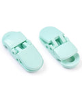 Environmental Opaque Solid Colour Plastic Baby Pacifier Holder Clip, Aquamarine Size: about 12.5mm long, 32mm wide Environmental Opaque Solid Colour Plastic Baby Pacifier Holder Clip, Aquamarine Size: about 12.5mm long, 32mm wide, 9mm thick, hole: 6.5x4.5mm.