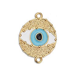 GOLD / INSIDE BLUE Evil Eye with Grains Connector Link Charm 24K Gold Plated Evil Eye with grains connector link Charm 17 X 23MM  24K GOLD PLATED 