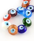 (EY2848-M) MIX COLORS (EY2848X) Flat Round Evil Eye Lampwork Bead Strands, Blue 15~16mm (10 PCS) (EY2848X) Flat Round Evil Eye Lampwork Bead Strands, Blue 15~16mm (10 PCS)