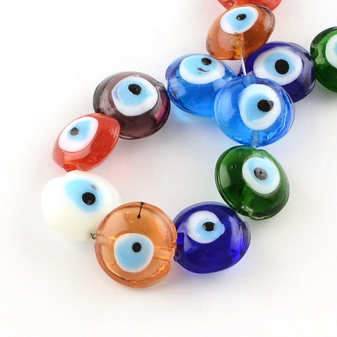 (EY2848-M) MIX COLORS (EY2848X) Flat Round Evil Eye Lampwork Bead Strands, Blue 15~16mm (10 PCS) (EY2848X) Flat Round Evil Eye Lampwork Bead Strands, Blue 15~16mm (10 PCS)