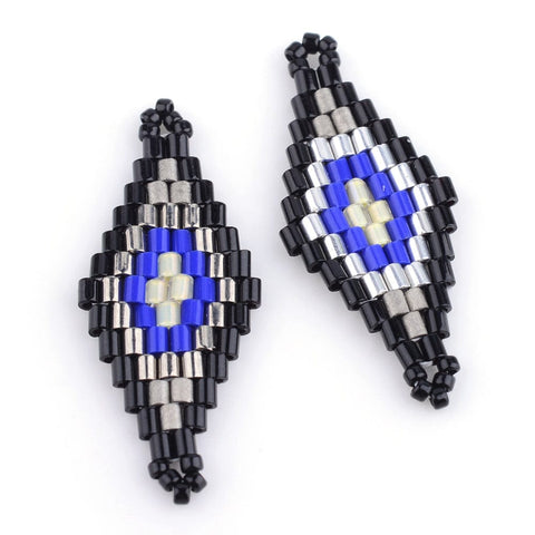 ROYAL BLUE (EY4600-20) (EY4600-X) MIYUKI EYE 32MM (1 PC) MIYUKI® & TOHO® Japanese Seed Beads, Handmade Links, Rhombus Loom Pattern, Turquoise Size: about 31~32.5mm long, 13~13.5mm wide, 1.5~2mm thick, hole: 1mm.