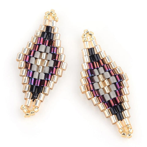 PURPLE/GOLDEN (EY4600-08) (EY4600-X) MIYUKI EYE 32MM (1 PC) MIYUKI® & TOHO® Japanese Seed Beads, Handmade Links, Rhombus Loom Pattern, Turquoise Size: about 31~32.5mm long, 13~13.5mm wide, 1.5~2mm thick, hole: 1mm.