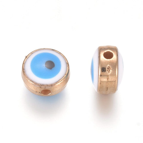 (EY8346-X) Acrylic Enamel Beads, Flat Round with Evil Eye, Golden, 7.5mm (10 PCS) (EY8346-X) Acrylic Enamel Beads, Flat Round with Evil Eye, Golden, 7.5mm (10 PCS)