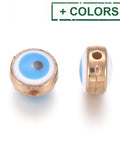 (EY8346-X) Acrylic Enamel Beads, Flat Round with Evil Eye, Golden, 7.5mm (10 PCS) (EY8346-X) Acrylic Enamel Beads, Flat Round with Evil Eye, Golden, 7.5mm (10 PCS)