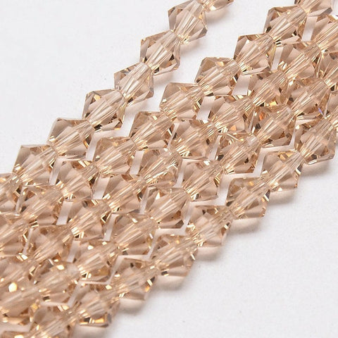 Faceted Bicone Glass Bead Strands, Peach Puff, 4mm Bicone Beads, Faceted Bicone Glass Beads Strands, PeachPuff 4mm 
