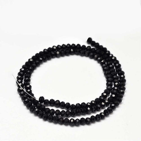 Faceted Glass Beads, Black, 3mm Faceted Abacus Glass Beads Strands, Black Size: about 3mm in diameter, 2mm thick, hole: 1mm; about 150pcs/strand, 13.6".