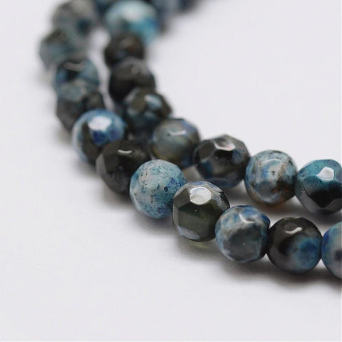 Faceted Natural Fire Agate Beads Strands, Round, Dyed & Heated, Light Blue  4MM Faceted Natural Fire Agate Beads Strands, Round, Dyed & Heated, LightBlue  Size: about 4mm in diameter, hole: 0.8mm, about 90~92pcs/strand, 14"(35.6cm)