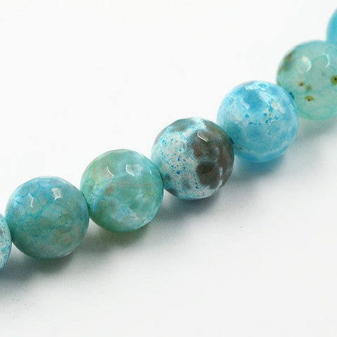Faceted Natural Fire Crackle Agate Beads, Round, Dark Turquoise, 8mm Faceted Natural Fire Crackle Agate Beads, Round, Dark Turquoise, 8mm