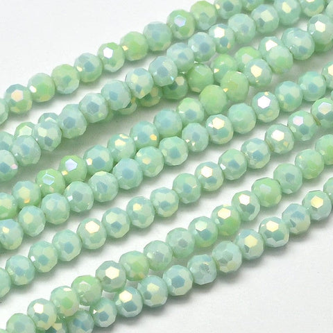 PALE GREEN Faceted Round Full Rainbow Plated Electroplate Glass Beads, 4mm Faceted Round Full Rainbow Plated Electroplate Glass Beads, 4mm