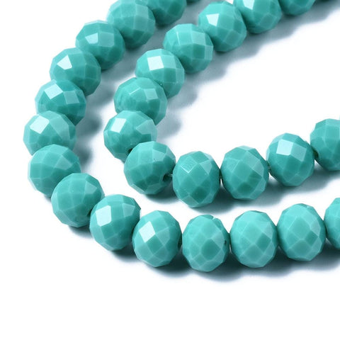 CYAN (BE8292-20) Faceted Solid Color Glass Rondelle Bead Strands, 10x7mm (1 STR) Faceted Solid Color Glass Rondelle Bead Strands, 10x7mm (1 STR)