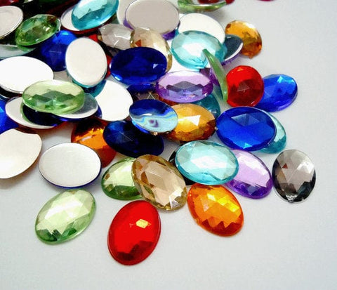 (FB2898) Imitation Taiwan Acrylic Rhinestone Cabochons, Faceted, Flat Back Oval, Mixed Color Size: about 8mm wide, 10mm (+-- 40 PCS) (FB2898) Imitation Taiwan Acrylic Rhinestone Cabochons, Faceted, Flat Back Oval, Mixed Color Size: about 8mm wide, 10mm (+-- 40 PCS)