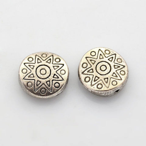 Flat round metal Bead (5 pieces) (TB4439) Tibetan Silver Beads,