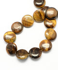 Flat Round Natural Tiger Eye Stone Bead Strands, Camel, 16mm ​​Flat Round Gemstone Natural Tiger Eye Stone Beads Strands, Camel