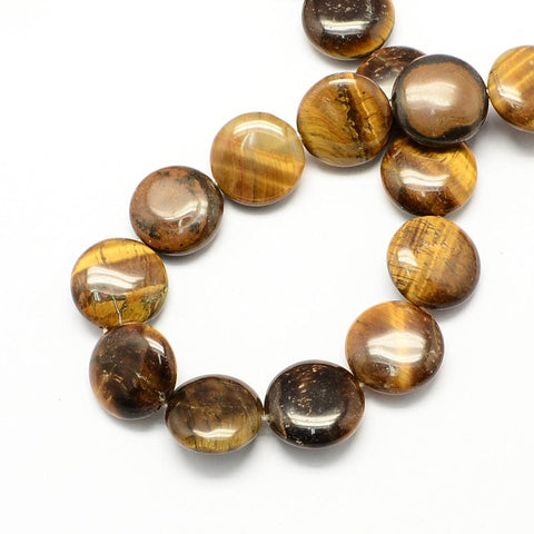 Flat Round Natural Tiger Eye Stone Bead Strands, Camel, 16mm ​​Flat Round Gemstone Natural Tiger Eye Stone Beads Strands, Camel
