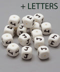 Food Grade Eco-Friendly Silicone Beads, Letter Style, Cube, White 12mm Food Grade Eco-Friendly Silicone Beads, Letter Style, Cube, White 12mm
