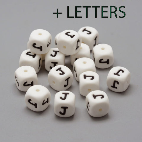 Food Grade Eco-Friendly Silicone Beads, Letter Style, Cube, White 12mm Food Grade Eco-Friendly Silicone Beads, Letter Style, Cube, White 12mm