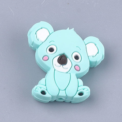 PALE TURQUOISE Food Grade Silicone Beads For Teethers, Beagle Dog/Koala 28mm Food Grade Silicone Beads For Teethers, Beagle Dog/Koala 28mm