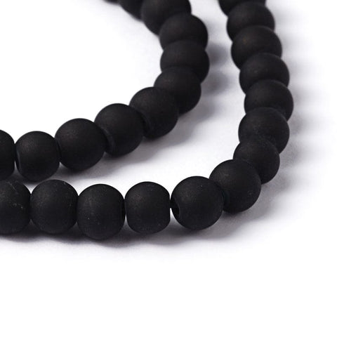 BLACK Frosted Glass Bead Strands, Round, 4mm Transparent Glass Bead Strands, Frosted, Round, Black  Size: about 4mm in diameter, hole: 1.3~1.6mm; about 200pcs/strand, 31.4".