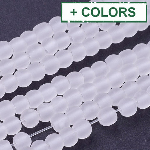 Frosted Glass Bead Strands, Round, 4mm Transparent Glass Bead Strands, Frosted, Round, Black  Size: about 4mm in diameter, hole: 1.3~1.6mm; about 200pcs/strand, 31.4".