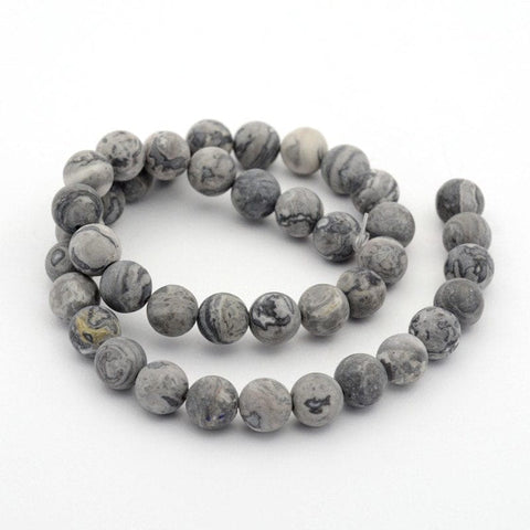 Frosted Natural Black Silk Stone-Netstone Round Bead 6MM Frosted Natural Black Silk Stone/Netstone Round Bead Strands Size: about 6mm in diameter, hole: 1mm; about 31pcs/strand, 7.5"