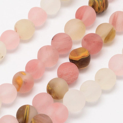 Frosted Round Glass Beads, Tigerskin Frosted Round Glass Beads, Tigerskin