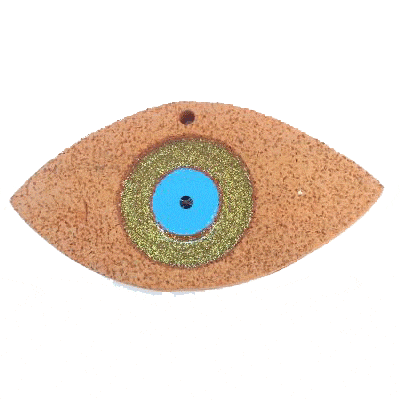 (GE4509) Ceramic Evil Eye 96mm (1 PC) Ceramic Pendant Eye with Enamel 96x48mm Orange/Glitter Gold/Water Blue	