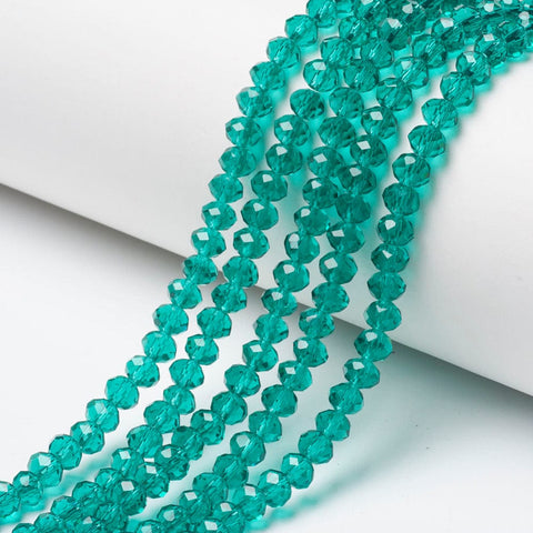 Dark Cyan Glass Bead Strands, Faceted, Rondelle, 8x6mm Glass Bead Strands, Faceted, Rondelle, 8x6mm