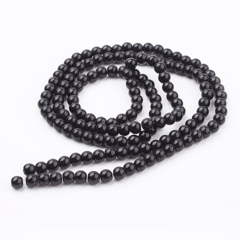 Glass Bead Strands, Round, Dyed, Black, 6mm Glass Bead Strands, Round, Dyed, Black, 6mm
