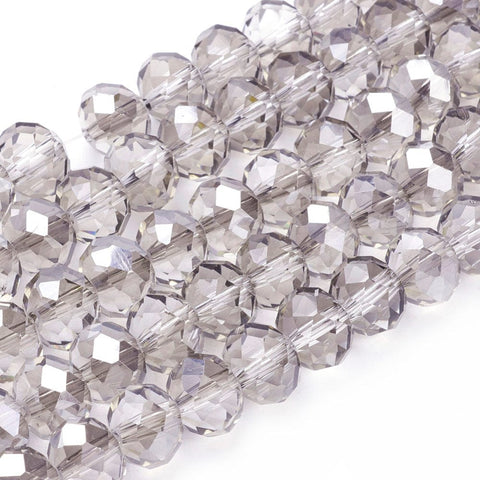 LIGHT GREY Glass Beads, Pearl Luster Plated, Crystal Faceted Rondelle, 10x7mm Glass Beads, Pearl Luster Plated, Crystal Faceted Rondelle, 10x7mm