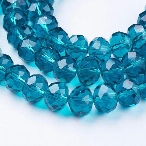 DARK CYAN Glass Beads, Pearl Luster Plated, Crystal Faceted Rondelle, 10x7mm Glass Beads, Pearl Luster Plated, Crystal Faceted Rondelle, 10x7mm