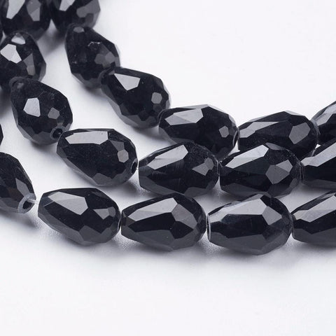 Glass Beads Strands, Faceted, Drop, Black, 11mm Glass Beads Strands, Faceted, Drop, Black Size: about 11mm long, 8mm wide, hole: 1mm; about 60pcs/strand, 28".